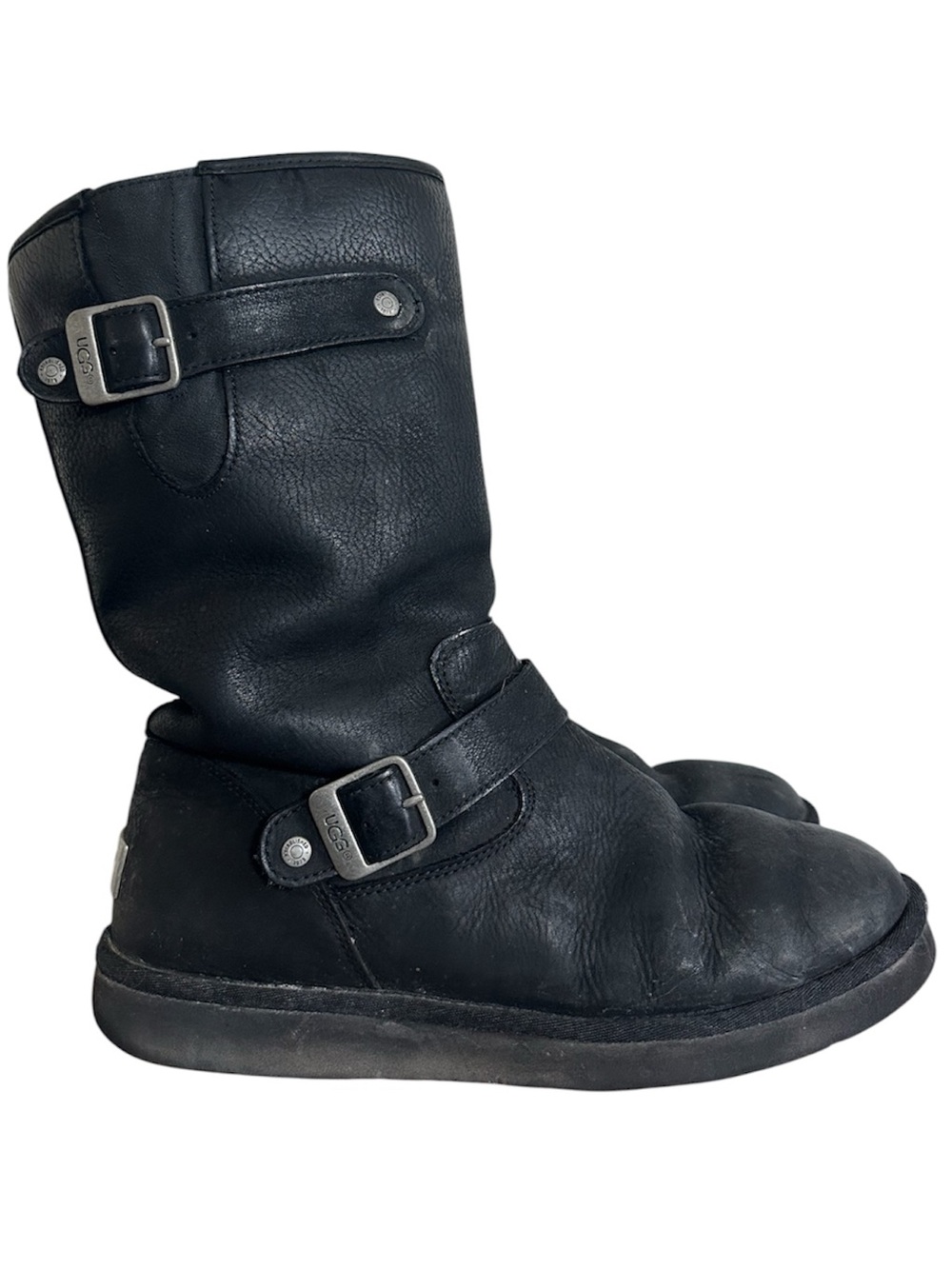 UGG Black Leather Kensington Moto Buckle Boots